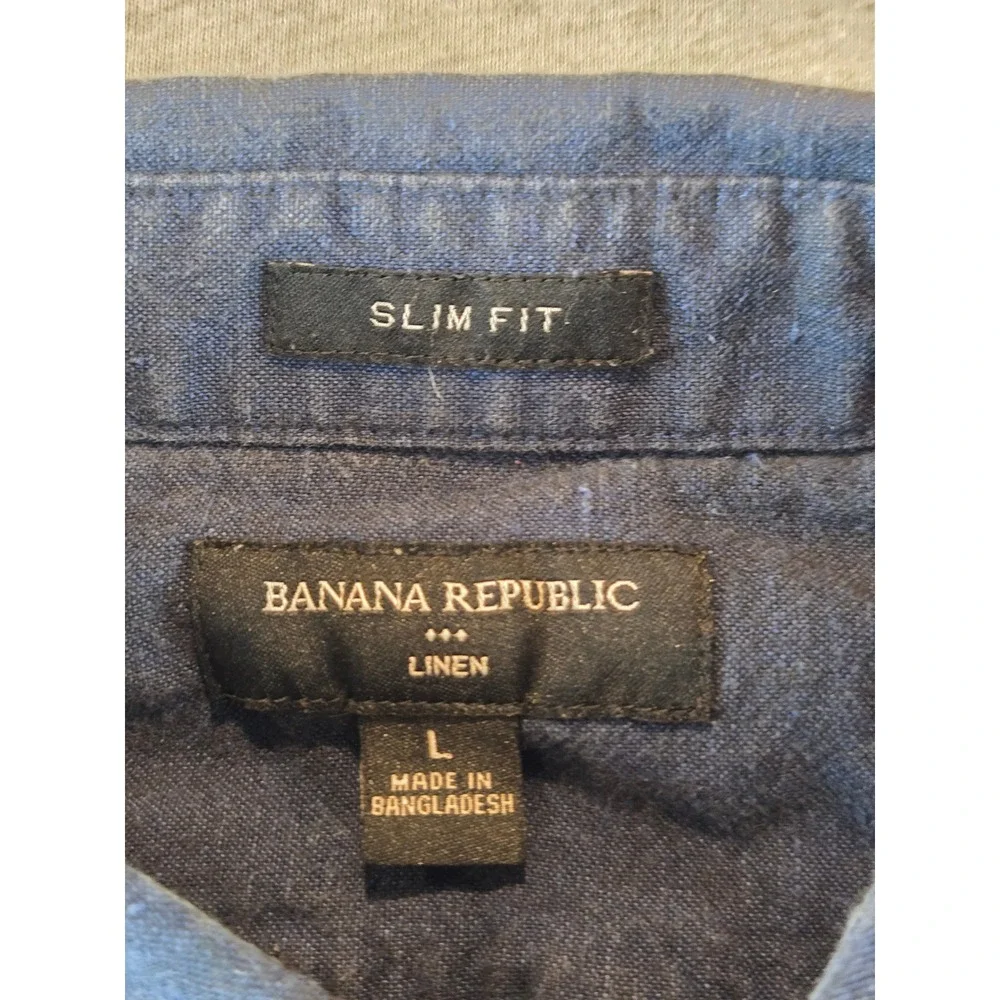 Banana Republic Button Down Shirt Mens Large Navy Blue Slim Fit Linen Cotton